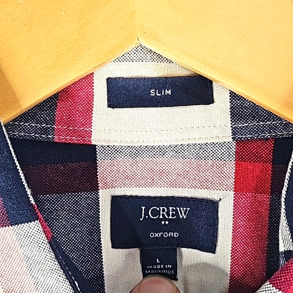 J. Crew Factory Mens Shirt Size L Blue White Plaid Slim Fit Button-Down - Picture 2 of 7